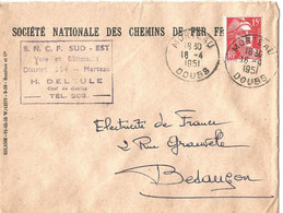 France Enveloppe Chemin De Fer   Morteau-   Cachet à Date 1951 Doubs - 1921-1960: Période Moderne