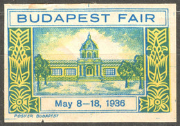 1936 Budapest Hungary - International Exhibition Fair - LABEL CINDERELLA VIGNETTE - Autres & Non Classés