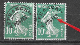 Préoblitérés 10c Semeuse Vert (sans Gomme) Avec Variété Surcharge Grasse Et Fine Les Deux Timbres - Used Stamps