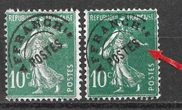 Préoblitérés 10c Semeuse Vert (sans Gomme) Avec Surcharge Grasse N° 51 Variété Dans La Main - Gebraucht