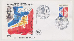 FRANCE - Cachet Temp. 18 Juin 1990 - Anniversaire De L'appel - 84 VEDENE S/2,30 Appel à La Résistance - De Gaulle (General)