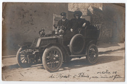 CARTE PHOTO : SPLENDIDE AUTOMOBILE - MARQUE A DETERMINER - DE BREST A PARIS - ECRITE DE TOULON EN 1909 -z 2 SCANS Z- - Passenger Cars