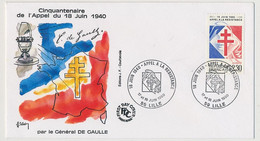 FRANCE - 2 Env FDC 2,30 Appel à La Résistance - Obl Premier Jour Paris Et Lille - 17-18 Juin 1990 - De Gaulle (Generale)