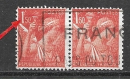 1,50f Iris Brun N° 652 (oblitérés) Paire Avec Variété Le 0 De 1f50 Ouvert En Bas Tenant à Normal - Used Stamps
