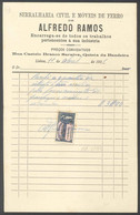 Receipt - Recibo * Portugal * Quinta Da Bandeira  * 1931 *Moveis De Ferro ALFREDO RAMOS SELO FISCAL PB1593 - Portogallo