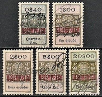 Revenue/ Fiscal, Portugal - 1929, Overprinted Desemprego/ Unemployment -|- 5 Different Stamps - Gebraucht
