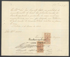 Receipt - Recibo * Portugal * Lisbon  * 1903 * With Tax Stamp PB 333 & PB 267 - Portogallo