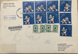 RUSSIA 2017, FOOTBALL,4  DIFFERENT 9 + 4 COAT OF ARM STAMPS,COVER REGISTER TO INDIA - Storia Postale