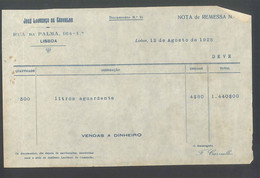 Receipt - Recibo * Portugal * Rua Da Palma Lisboa * 1925 *José Lourenço De Carvalho - Portogallo