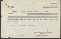 Receipt - Recibo * Portugal * BRAÇO DE PRATA  * 1925 *José Lourenço De Carvalho - Portogallo