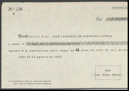 Receipt - Recibo * Portugal *Lisboa * 1925 *ANTONIO MATEUS FURTADO - Portogallo