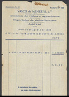 Receipt - Recibo * Portugal * CARTAXO  * 1925 * VASCO DE MENEZES, Lda - Portugal