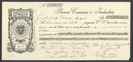 Cheque Check BANCO COMERCIO E INDUSTRIA Lisbon Comercial Industrial Institute RARE 1936 - Cheques & Traveler's Cheques