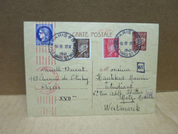 Entier 80c Pétain + Affranchissement Complémentaire Cachet De Censure Pour La Moselle 1941 - Oorlog 1939-45