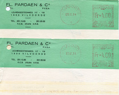 1974 2 Kaarten FL. PARDAEN & C° Vilvoorde - Bestelling Doosjes Voor Visitekaartjes - 1960-79