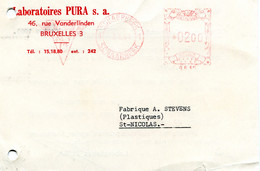 1969 Kaart Laboratoires PURA S.A. Bruxelles 3 Naar St Nicolas - Gest. Schaerbeek - 1960-1979