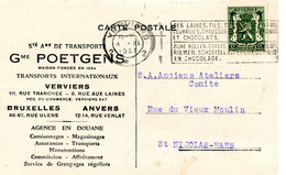 1937 Carte De Gme POETGENS Verviers Transport Internationaux - Gefr. 35c - Agence En Douane - 1935-1949 Small Seal Of The State