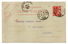 1903 - Entier CP 10c Rose Type MOUCHON-- Cachet St ETIENNE FOURNEYRON -42 Pour CRESSANGES-03.cachet ...à  Saisir - Standard Postcards & Stamped On Demand (before 1995)