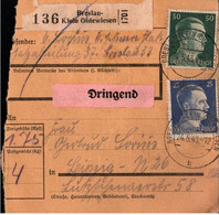 ! 1943 Paketkarte Deutsches Reich Aus Breslau Klein Ohlewiesen, Abs. Flak Ersatzabt. Nach Leipzig - Lettres & Documents