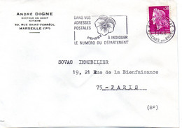 BOUCHES Du RHONE - Dépt N° 13 = MARSEILLE GARE 1968 = FLAMME Non Codée = SECAP 'PENSEZ à INDIQUER NUMERO DEPARTEMENT - Code Postal