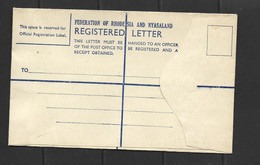 Rhodesia & Nyasaland 1950's Blue Registered Envelope Reprinted Without QEII Vignette Or Value Fine Unused - Rodesia & Nyasaland (1954-1963)