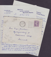 Great Britain D.M. ROWLAND Watford Herts. LONDON 1949 Cover Brief Dyssegaardsvej SØBORG Denmark Incl. Original Letter - Brieven En Documenten