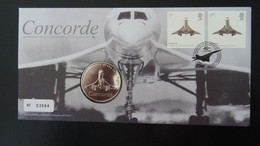 "ARCH-RO 31" GB 2009 NUMISMATIC FDC WITH A MEDAL.   AIRPLANE, CONCORDE, AVION. - 2001-2010 Decimal Issues