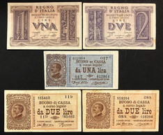 Vittorio Emanuele III° 1 Lira 21 09 1914 + 2 Lire 1917 R2 + 1920 N.c. + 1 + 2 Lire 1939 LOTTO 2625 - Italië – 1 Lira