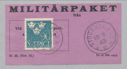 Sweden 1942, Facit # MPE V1. Parcel Post Label, STOCKHOLM 12, 19.6.43. See Description. - Militaire Zegels