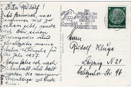 52032 - Deutsches Reich - 1936 - 6Pfg Hindenburg EF A AnsKte GARMISCH-PARTENKIRCHEN - SCHAUPLATZ ... -> Leipzig - Invierno 1936: Garmisch-Partenkirchen