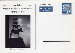 52104 - Bund - 1959 - 15Pfg Heuss I PrivatLpGAKte "Bremer Briefmarkensammler", Ungebr - Märchen, Sagen & Legenden