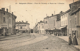 69 - RHÔNE - Thème TRAMWAYS - BRIGNAIS - Place Des Terreaux Et Route Des 7 Chemins - 10673 - Brignais