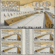 Italie 1956 Y&T 721 Unificato 794. Bloc De 4 Interpanneaux. Jeux D'hiver Cortina D'Ampezzo. Arrivée De Ski - Hiver 1956: Cortina D'Ampezzo