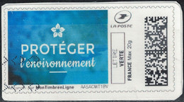 France Vignette Oblitérée Sur Fragment Used Mon Timbre En Ligne Protéger L'environnement SU - Other & Unclassified