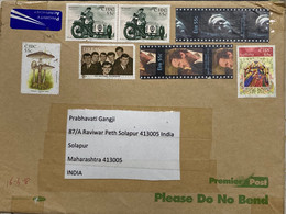 IRELAND 2018, CINEMA ,FILM,MOTOR CYCLE,FUNGI MILITARY ,PERSON ,CHRISTMAS ,DRIFTERS SHOWBAND ,7 STAMPS USED AIRMAIL COVE, - Lettres & Documents