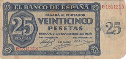 BILLETE DE ESPAÑA DE BURGOS DE 25 PTAS DEL 21/11/1936 SERIE G (BANKNOTE) - 25 Peseten