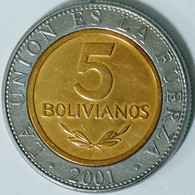 Bolivia - 5 Bolivianos, 2001, KM# 212 - Bolivie