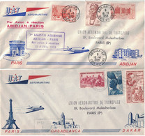 COTE D'IVOIRE - ABIDJAN - 1er LIAISON AERIENNE ABIDJAN-PARIS PAR AVION A REACTION LE 15-4-1953 - 2 BELLES ENVELOPPES AF - Lettres & Documents