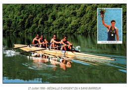 7253 Carte  AVIRON 4 Sans Barreur Médaille Argent Olivier MONCELET JO Atlanta 1996 (scan Recto-verso) - Aviron