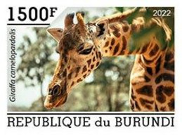 Burundi 2022, Animals, Giraffes III, 1val IMPERFORATED - Ungebraucht