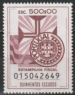 Fiscal/ Revenue, Portugal - Estampilha Fiscal, Série De 1990 -|- 500$00 - MNH** - Unused Stamps