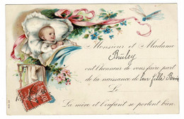 1909 Ancienne Old Carte Faire Part De Naissance Geboortekaartje Birth Wishing Card Geboorte Bebe Baby Geburtsanzeige - Nacimientos