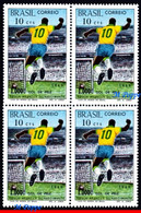 Ref. BR-1144-Q BRAZIL 1969 - FOOTBALL SOCCER, 1,000TH GOAL BY PELE,, SPORT, MI# 1238, BLOCK MNH,4V Sc# 1144 - Blocks & Sheetlets