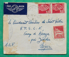 LETTRE PAR AVION ROUINA ALGER ALGERIE POUR MILITAIRE CAMPS DE KANYA ZINDER NIGER AOF 1940 CENSURE MILITAIRE WW2 - Poste Aérienne