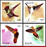 Ref. BR-1739-42 BRAZIL 1981 BIRDS, HUMMINGBIRDS, ANIMALS &, FAUNA, MI# 1823-26, SET MNH 4V Sc# 1739-1742 - Colibríes