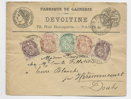 BLANC 2CX2+3CX2+5C LETTRE ENTETE FABRIQUE DE GAINERIE PARIS 1901 SAINTS PERES - 1900-29 Blanc