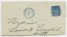SAGE 15C LETTRE MANQUE UN RABAT CONVOYEUR BLEU CARMAUX A CASTELNAUDARY 11 NO 1880 - Railway Post