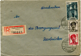 Saarland 1951, Mischfrankatur 2 Fr, 3 Fr Und 50 Fr Freimarken Saar III, Einschreiben, Gestempelt NIEDERWÜRZBAC (11-179) - Non Classificati