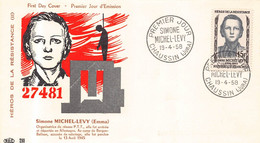FDC - Premier Jour - Simone MICHEL - LEVY " Resistance "RESEAU PTT  - 1958 - Chaussin - 1950-1959