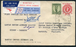 1953 Australia - Thailand Qantas First Flight Cover, Sydney - Bangkok. Pilot Pollock Signed Airmail - Covers & Documents